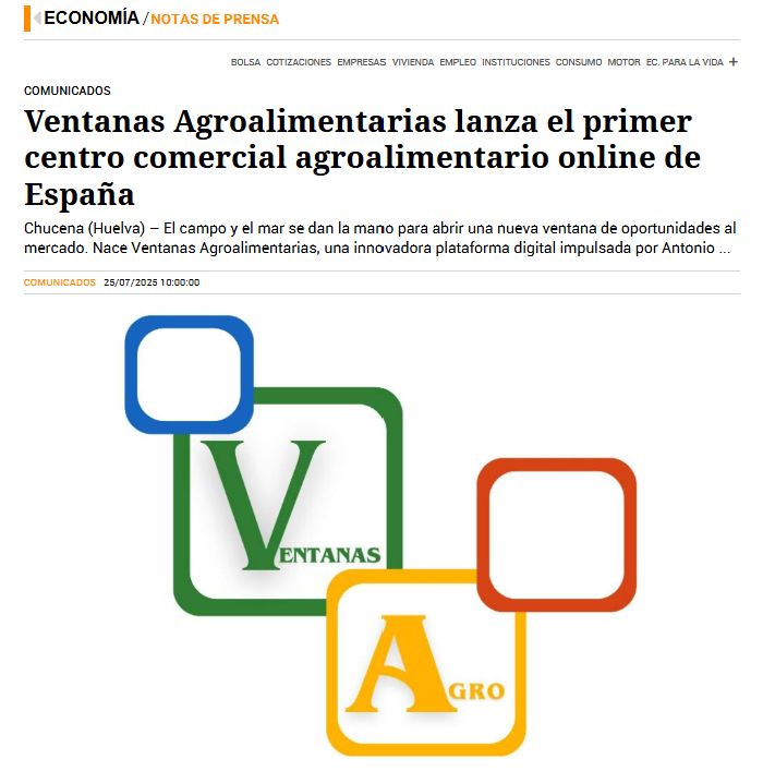 📢 <a href="/VentanasAgro/">Ventanas Agroalimentarias</a> es noticia! Más de 60 medios digitales hablan de nosotros:

 Nace el primer centro comercial digital del sector agroalimentario en España.