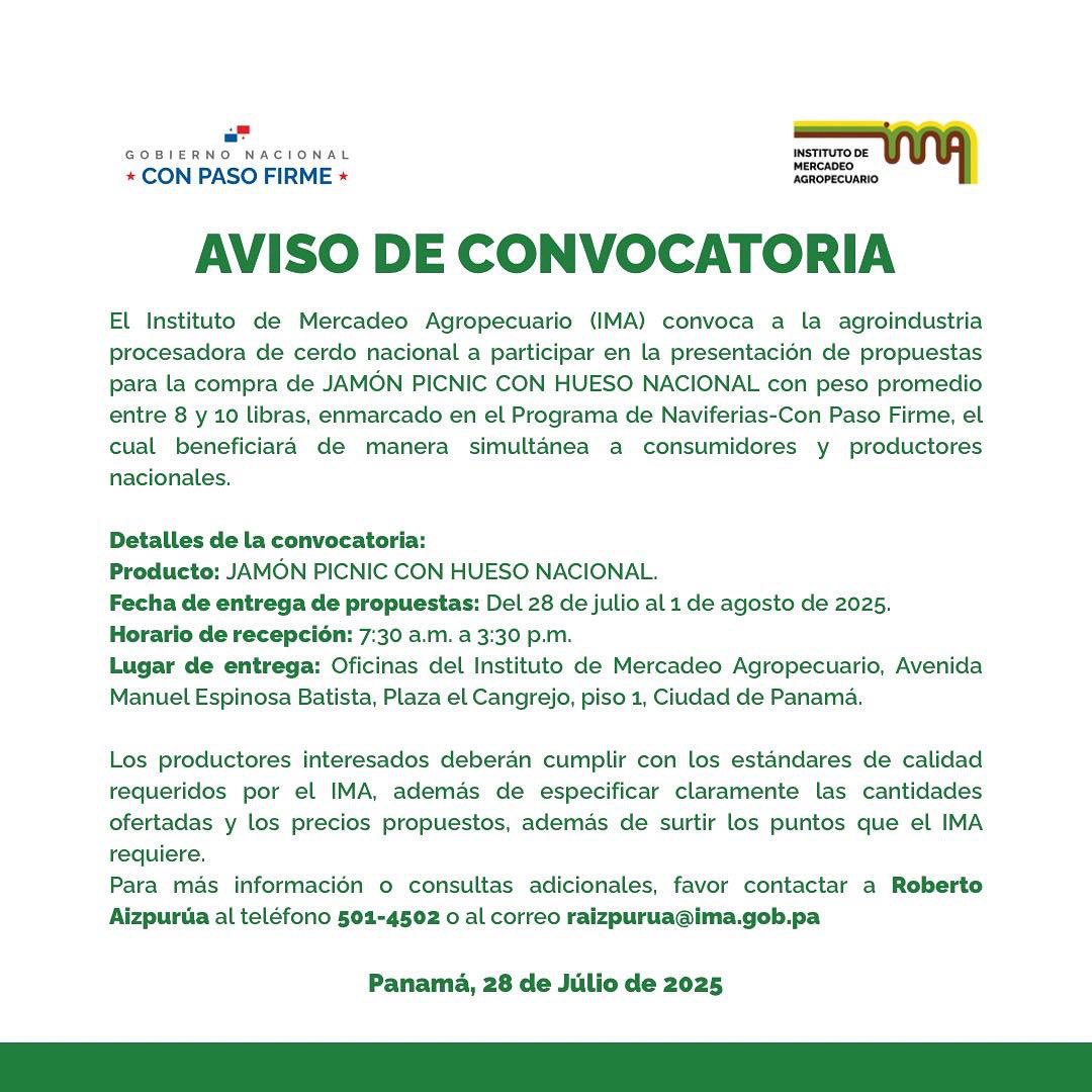 IMA_Pma's tweet image. IMA convoca a la agroindustria procesadora de cerdo nacional a participar en la presentación de propuestas para la compra de JAMÓN PICNIC CON HUESO NACIONAL.
#ConPasoFirme
