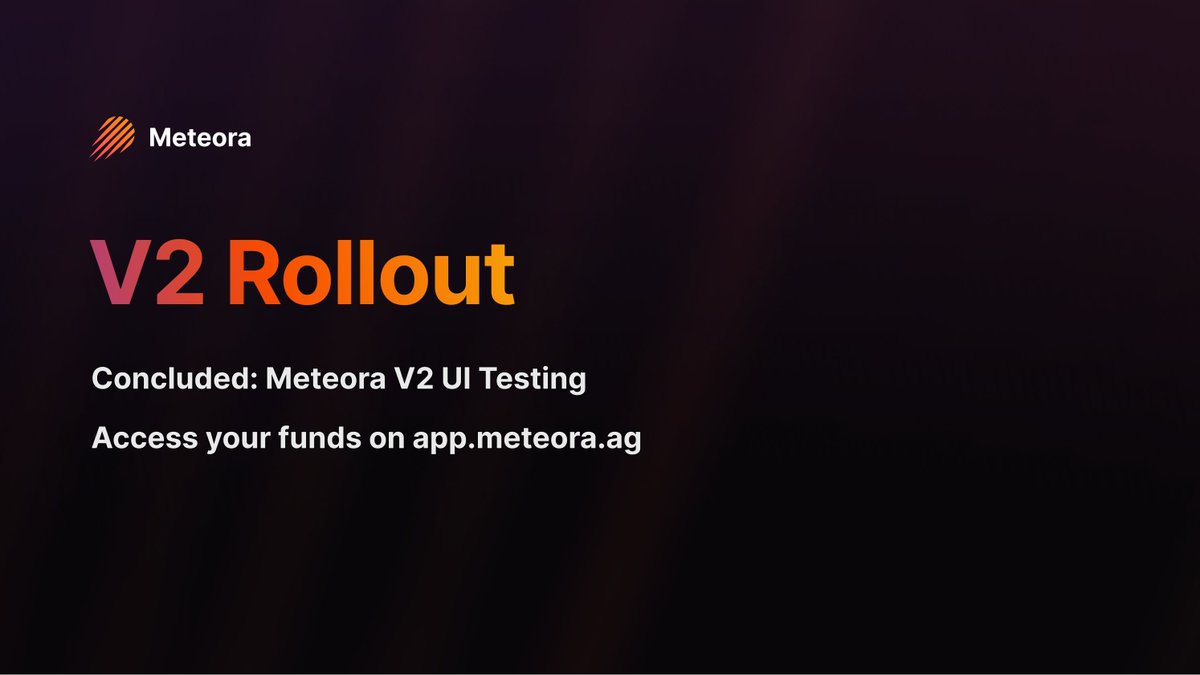 MeteoraAG's tweet image. We’ve reached the next stage of Meteora’s V2 UI Rollout.

After 2 months+ of testing &amp;amp; feedback, we’ve begun merging the two UIs slowly.

All improvements will be slowly implemented on app.meteora.ag, and v2.meteora.ag now redirects there.

All positions…