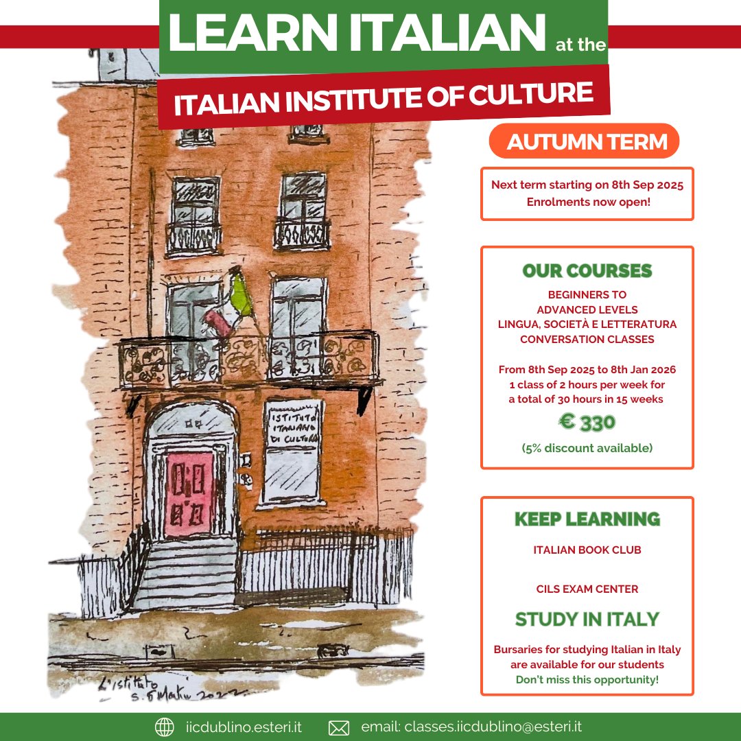 IICDublino's tweet image. 📝Enrolments are now open for our new term of Italian Language classes 
📷 Don't miss this opportunity for learning italian!

#italiancourse #dublinlanguagecourse #learnitalian