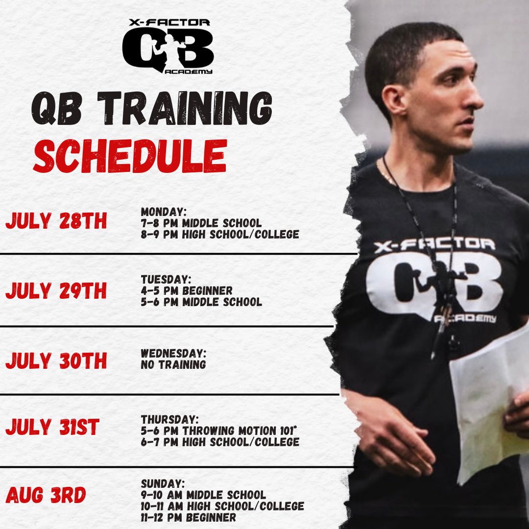 xfactorQB's tweet image. Training schedule for the week!

#xfactorQBacademy