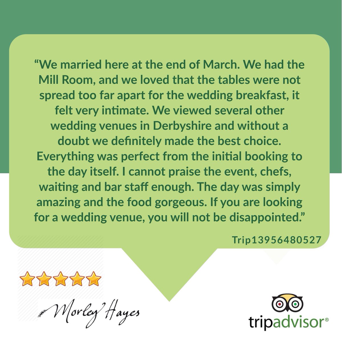 Here’s a fantastic review from Trip13956480527, who celebrated their #wedding in our #MillRoom. Our team is dedicated to making every event special, whether it’s a big #celebration or an intimate gathering!