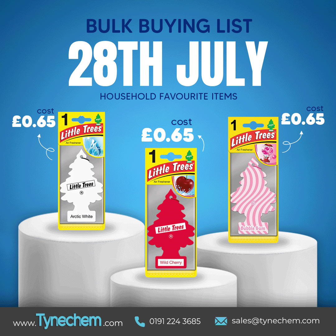 🛒 Tynechem’s 28th July Bulk Buy List is out now!

Check out our Little Trees Air Freshener range – stock up on bestselling scents today.

📥 Download the full list:
👉 tynechem.com/wp-content/upl…

#Tynechem #BulkBuy #LittleTrees #AirFresheners #PharmacySupplies