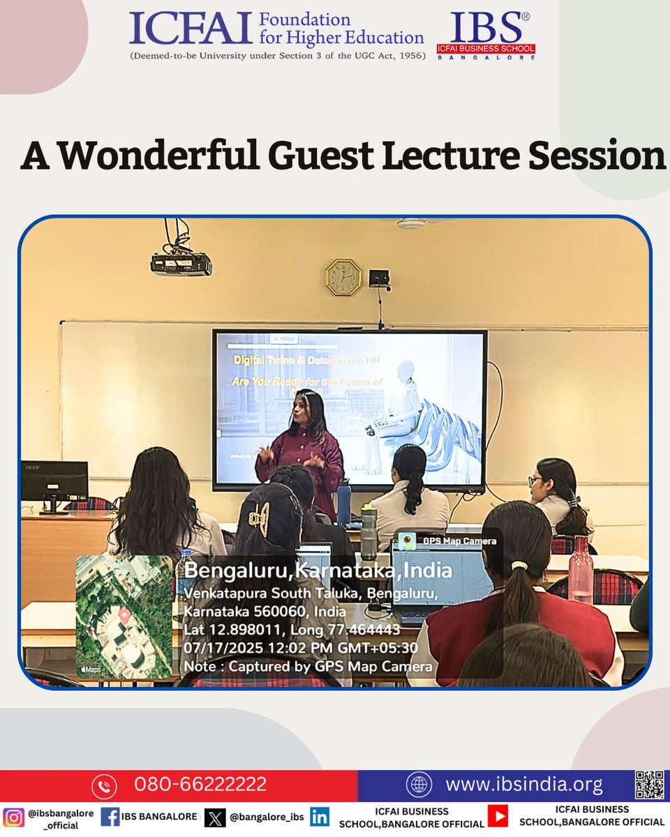 bangalore_ibs's tweet image. Honored to host Dr. Preeti Bhaskar for an eye-opening session on Digital Twins &amp;amp; Data-Driven HR at IBS Bangalore! Redefining HR with tech, insights &amp;amp; future-ready strategies. 
#DigitalTwins #HRAnalytics #DataDrivenHR #WorkforceTransformation #IBSBangalore #ICFAI #IBS #IFHE #IBSB