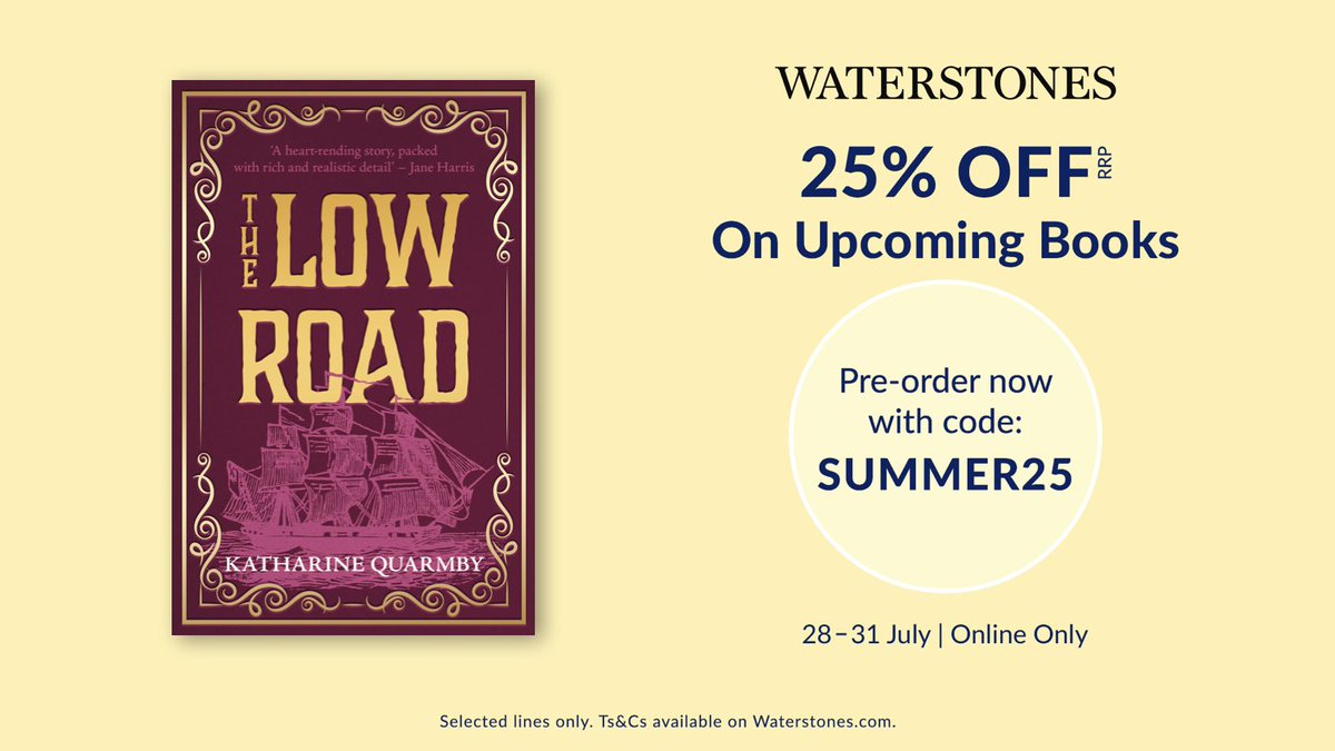 EyeAndLightning's tweet image. In November we publish the paperback edition of @KatharineQ’s powerful historical novel The Low Road, currently on the shortlist for the @PrizeNewAngle. Pre-order it online from Waterstones using the code SUMMER25 and you get 25% off shorturl.at/zUUyu