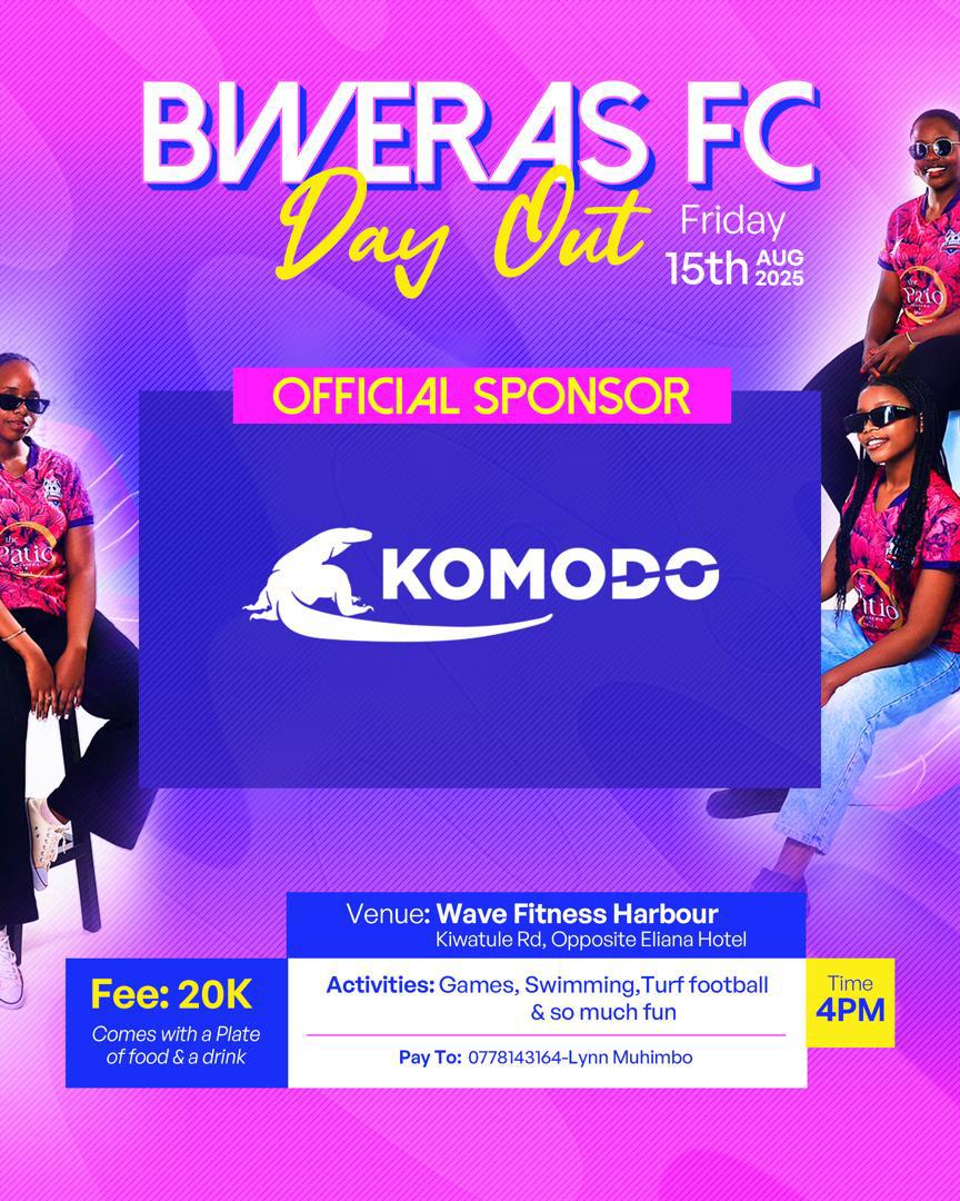 NLLNews's tweet image. BWERAS FC has unveiled KOMODO as their official sponsor for the Bweras Fun Day.

📅 15 Aug | ⏰ 4PM
� Wave Fitness, Kiwatule
🎮 Games, ⚽ turf football, 🏊 swim &amp;amp; FOOD!
💵 ONLY 20K UGX!
👉 PAY NOW: 0778143464 (Lynn)
#NLLXVI