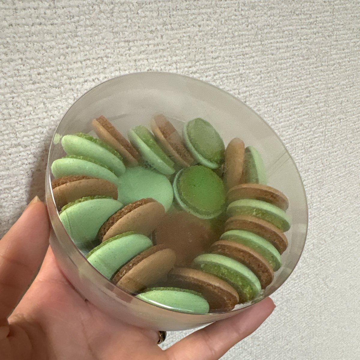 KOGECHOU's tweet image. 美味しくてバリバリ食べちゃった
東京駅の中で見つけたチョコミントのマカロンラスク

マカロンラスク大好きなんだよー！ #チョコミン党