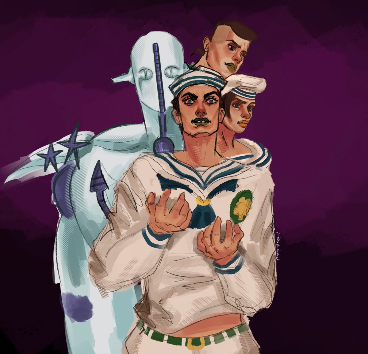 mistacaca1's tweet image. I drew my fav panel🥳  Can’t decide which bg is the best so imma post them all #jojolion #jjba