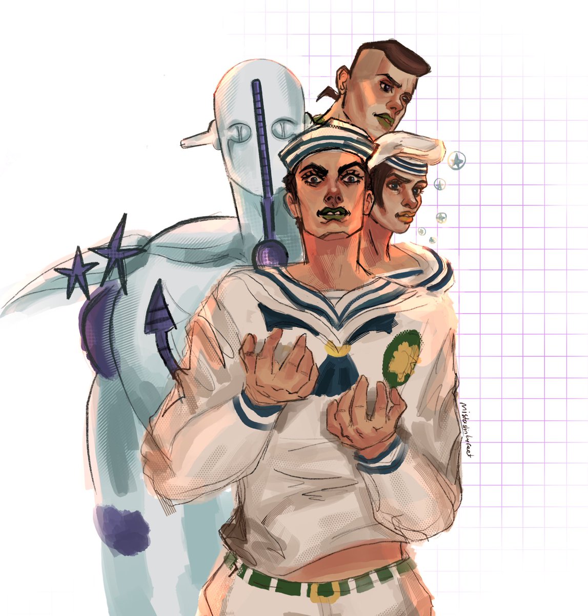 mistacaca1's tweet image. I drew my fav panel🥳  Can’t decide which bg is the best so imma post them all #jojolion #jjba