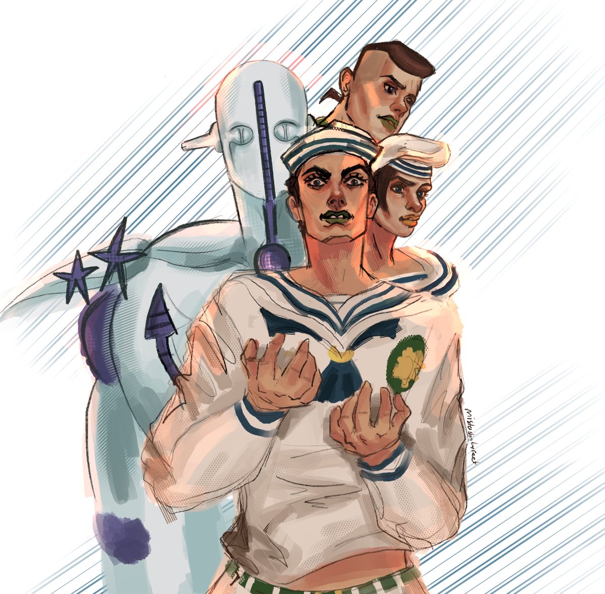mistacaca1's tweet image. I drew my fav panel🥳  Can’t decide which bg is the best so imma post them all #jojolion #jjba