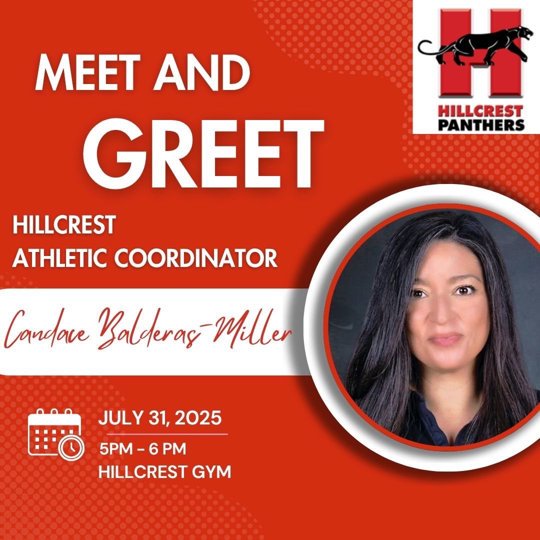 PanthersHHS's tweet image. ‼️📢Hillcrest is thrilled to host a meet and greet of our new Athletic Coordinator and coaches! Stop by and start off the school year right by getting to know your 🐾Hillcrest Athletics🐾 staff! See you there! Info below!👇 @dallasathletics @dallasschools #backtoschool2025