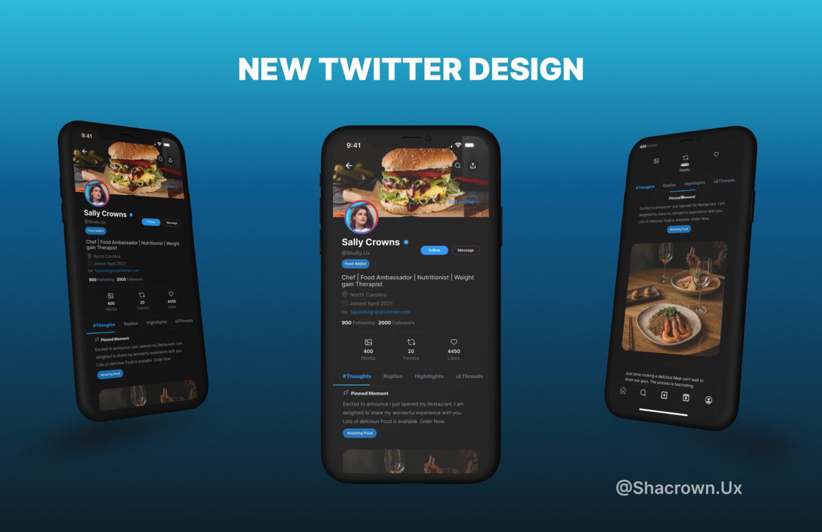 Shacrown3's tweet photo. 🚀 Day 1 of my 30-Day UI Design Challenge
Kicking things off with a fresh redesign of the @Twitter profile screen. Focused on visual clarity, layout hierarchy & user experience.
Designed in Figma
#30DayChallenge #UIUX #TwitterRedesign #Figma #ProductDesign @XSpaces #WomenInTech https://t.co/ADyq27yK19