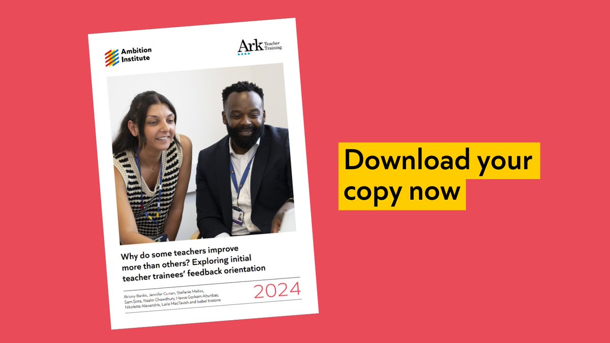 Why do some teachers improve more than others? Download our publication exploring initial teacher trainees’ feedback orientation.

See what we found: www2.ambition.org.uk/l/330231/2024-…