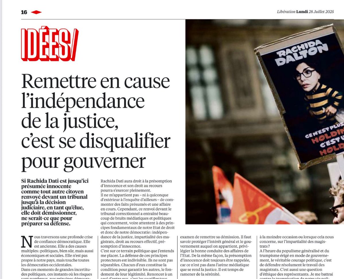 fdevedjian's tweet image. Remarquable tribune de @pybournazel dans @libe sur l’affaire #Dati

“Les droits de la défense doivent s&apos;exercer sur le terrain judiciaire, pas dans l&apos;arène médiatique. Encore moins dans la sphère politique. C&apos;est pourquoi la remise en cause de l&apos;indépendance de la justice et de…