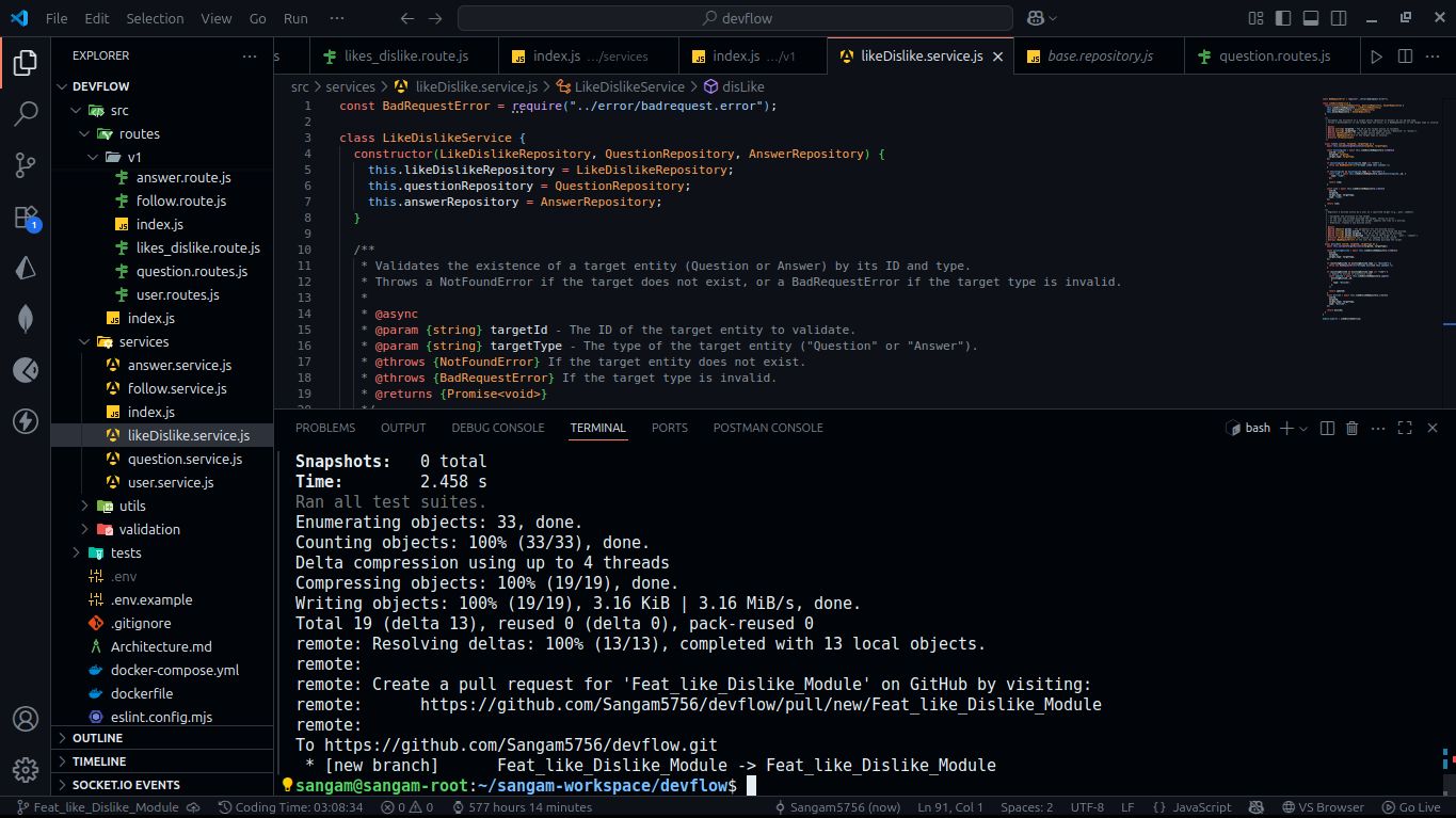 Like/Dislike System in DevFlow