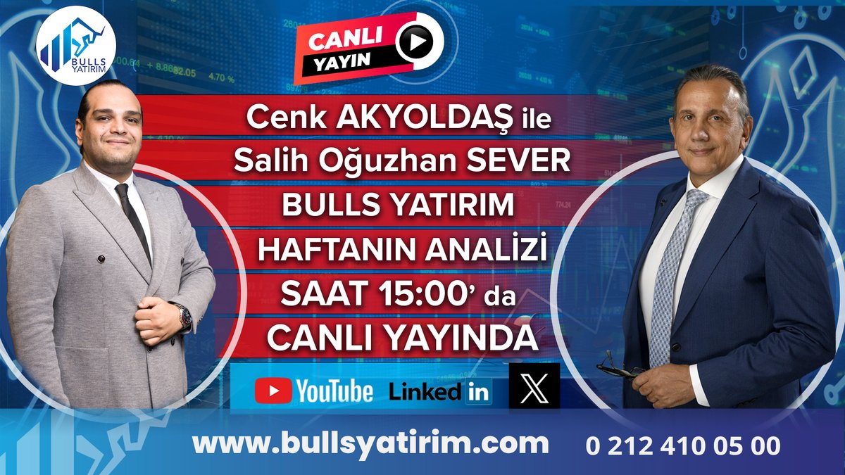 Bulls Yatırım (@bullsyatirim) on Twitter photo 🚨 28 Temmuz YouTube Canlı Yayını! 🚨
🎙️ Cenk Akyoldaş & 🎙️ Salih Oğuzhan Sever
📍 Bugün saat 15:00'da <a href="/BullsYatirim/">Bulls Yatırım</a> YouTube kanalında canlı yayındayız!
🔗 Canlı Yayın Linki : youtube.com/live/26Jc64umS…
📈 Haftalık borsa gündemi, hisse analizleri ve yatırım stratejileri üzerine 🚨 28 Temmuz YouTube Canlı Yayını! 🚨
🎙️ Cenk Akyoldaş & 🎙️ Salih Oğuzhan Sever
📍 Bugün saat 15:00'da <a href="/BullsYatirim/">Bulls Yatırım</a> YouTube kanalında canlı yayındayız!
🔗 Canlı Yayın Linki : youtube.com/live/26Jc64umS…
📈 Haftalık borsa gündemi, hisse analizleri ve yatırım stratejileri üzerine