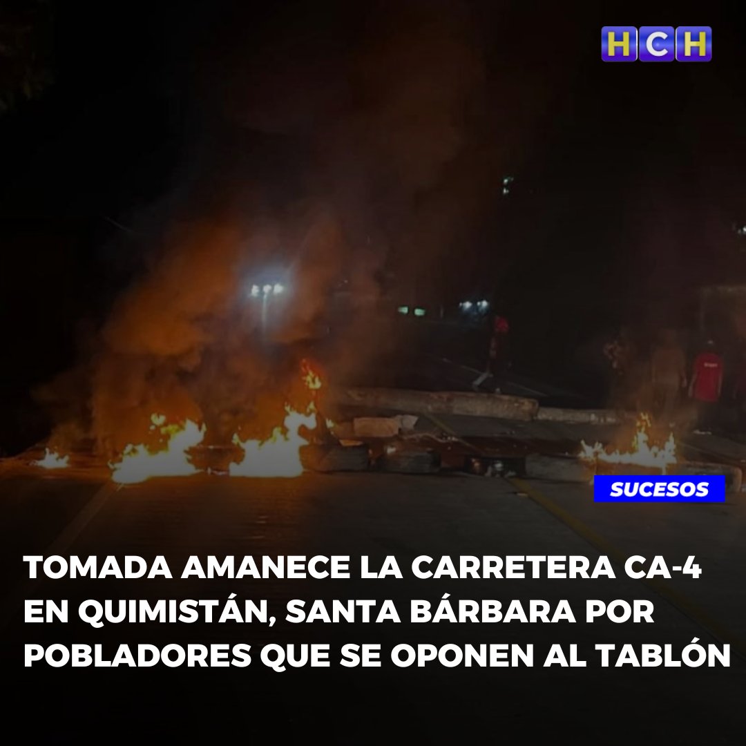HCHTelevDigital's tweet image. 🔴¡𝗡𝗮𝗱𝗶𝗲 𝗲𝗻𝘁𝗿𝗮 𝗻𝗮𝗱𝗶𝗲 𝘀𝗮𝗹𝗲! Tal como se anunció, bloqueada amaneció la carretera CA-4 por pobladores que se oponen a la construcción de la represa El Tablón. Desde la madrugada de este lunes, los protestantes incendiaron llantas para evitar el tránsito.