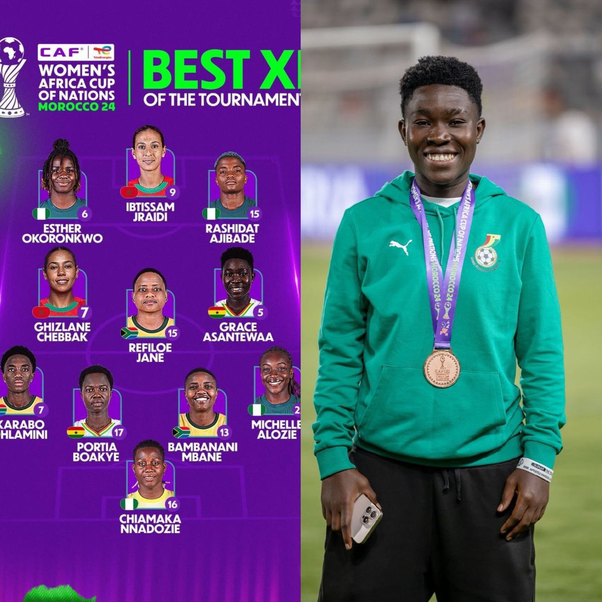 Monikstv (@monikstv) on Twitter photo Your favorite Midfielder <a href="/GraceAsantewaaa/">Asantewaa Grace</a> 🇬🇭 in #WAFCON24 BEST XI! #Ohemponba Pimkɔ w'anim Your favorite Midfielder <a href="/GraceAsantewaaa/">Asantewaa Grace</a> 🇬🇭 in #WAFCON24 BEST XI! #Ohemponba Pimkɔ w'anim