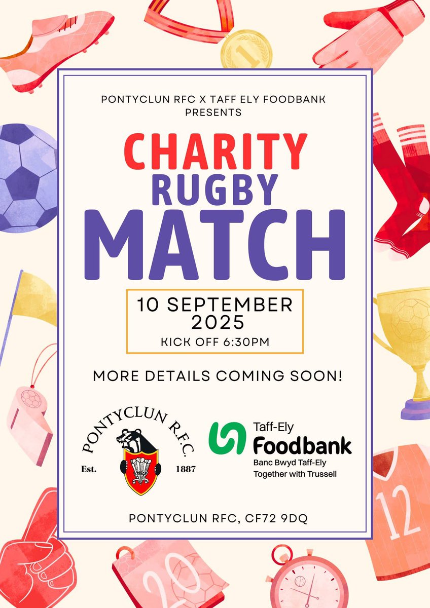 GTFM (Sport) (@gtfmsport) on Twitter photo Local club <a href="/PontyclunRFC/">Pontyclun RFC</a> is rallying the community for a cause that hits close to home, hosting a charity rugby match on Wednesday 10th September at 6:30pm in aid of <a href="/TaffElyFoodbank/">Taff-Ely Foodbank | Banc Bwyd Taff-Ely</a>
Read more:- gtfm.co.uk/pontyclun-rfc-… Local club <a href="/PontyclunRFC/">Pontyclun RFC</a> is rallying the community for a cause that hits close to home, hosting a charity rugby match on Wednesday 10th September at 6:30pm in aid of <a href="/TaffElyFoodbank/">Taff-Ely Foodbank | Banc Bwyd Taff-Ely</a>
Read more:- gtfm.co.uk/pontyclun-rfc-…