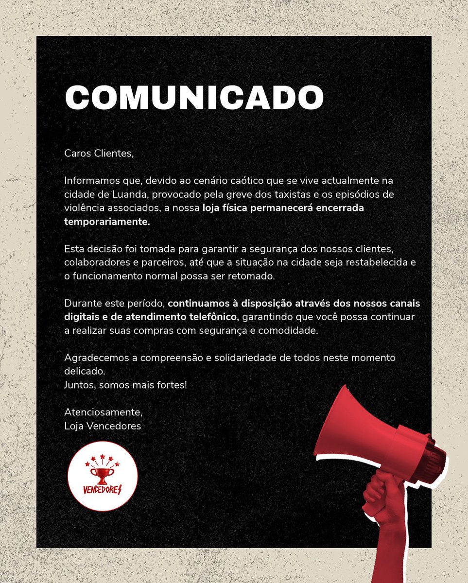 📢 COMUNICADO IMPORTANTE – LOJA VENCEDORES