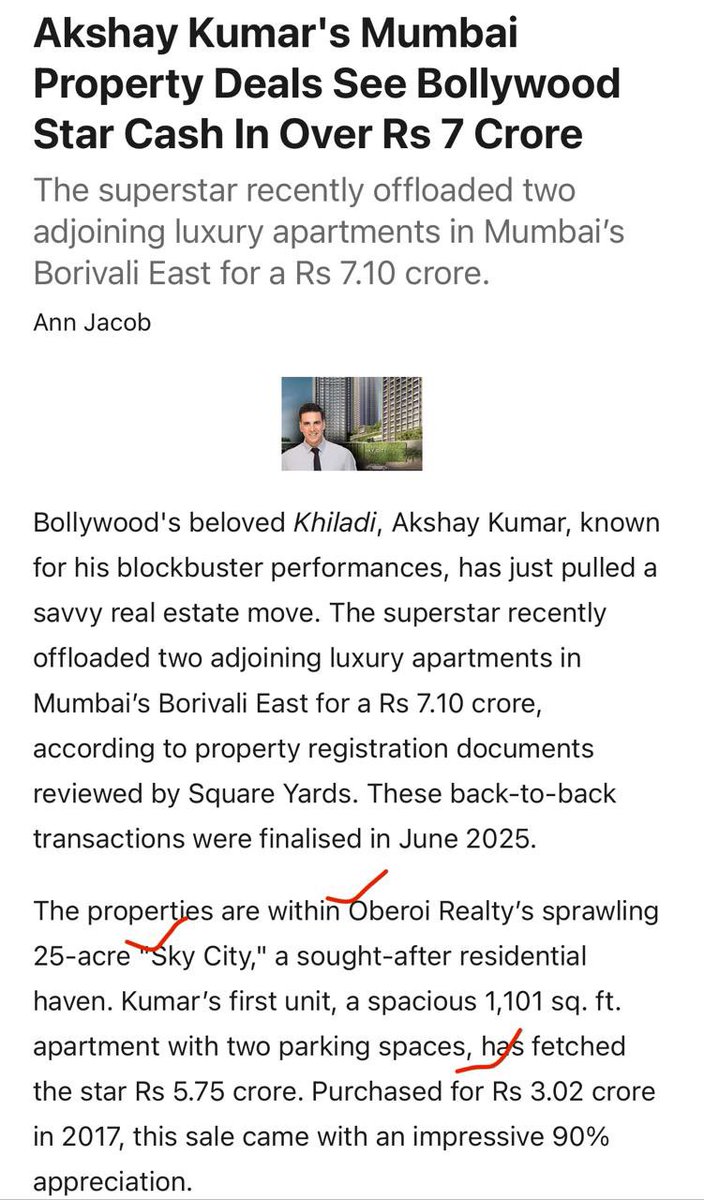 AimInvestments's tweet image. Akshay Kumar makes 92% return in 8 years by investing in a flat at Oberoi sky city.
Imagine if he invested in Oberoi Realty Stock
He would’ve made 400% 😂