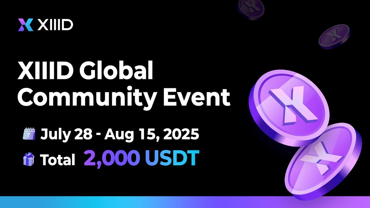🚀 Win from our 2,000 USDT prize pool! 🚀

Join the XIIID Global Community Gleam event!

🎁 A total of 2,000 USDT
🗓️ Event: July 28 - Aug 15, 2025

Enter now for your chance to win! 👇
gleam.io/KYA8b/xiiid-gl…

#XIIID #Gleam #Giveaway #L2E #LearnToEarn