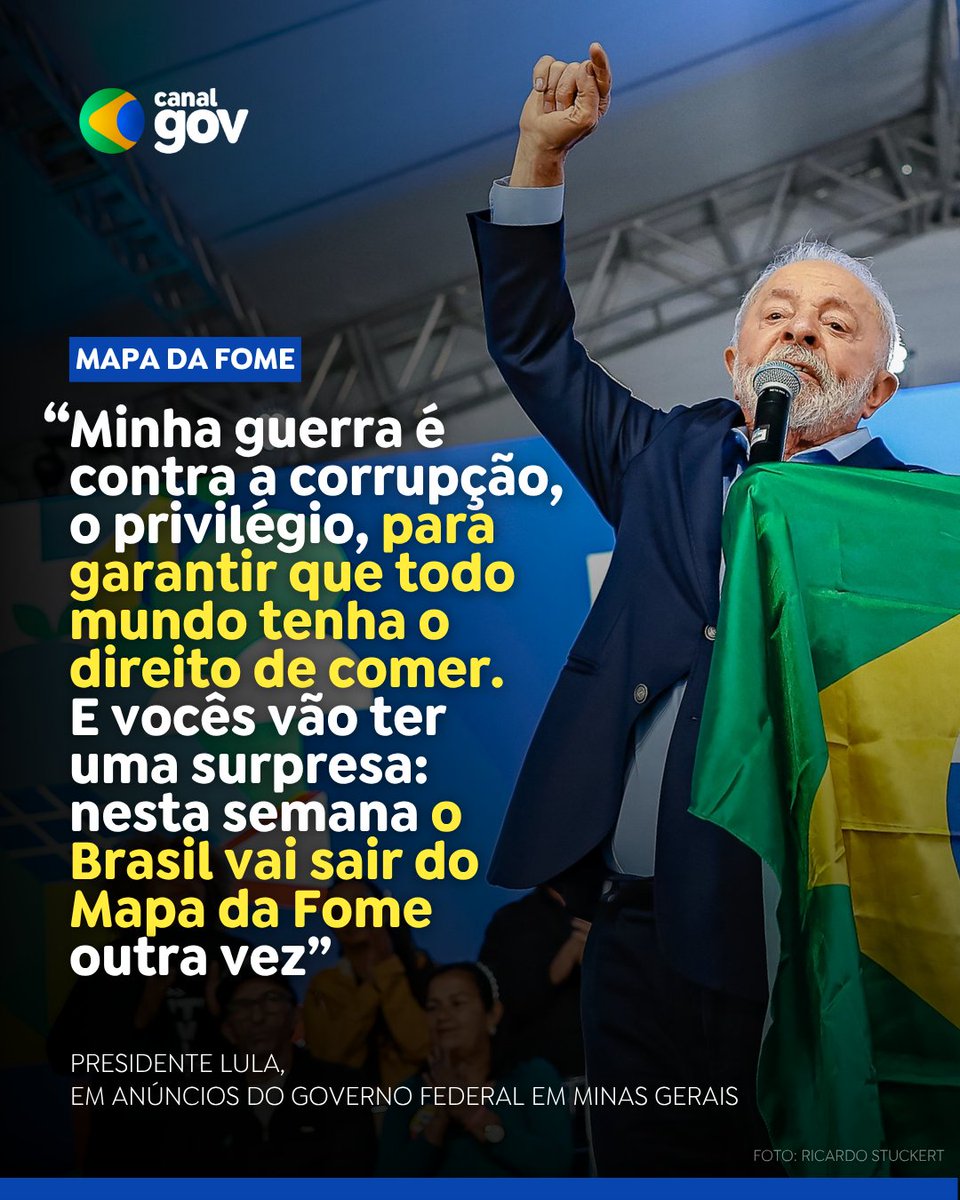 canalgov's tweet image. BRASIL FORA DO MAPA DA FOME | @LulaOficial  afirmou que o Brasil está prestes a sair do Mapa da Fome, durante anúncios do governo federal em MG. O relatório da FAO (Organização das Nações Unidas para a Alimentação e a Agricultura) sobre o tema deverá ser divulgado hoje (28/7).