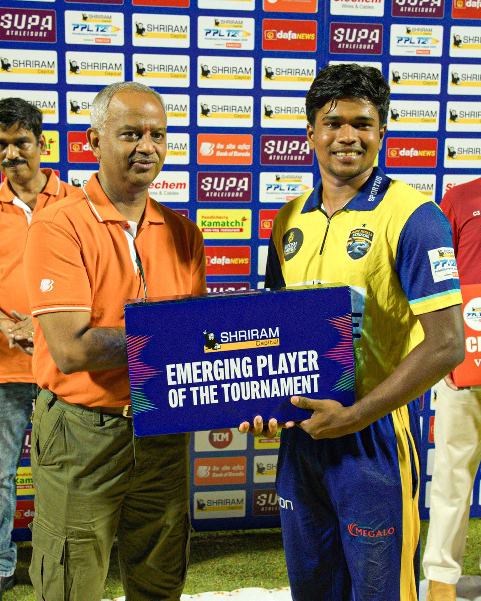 🌟 Future star unlocked! Ragavan bags the Emerging Player award after a stellar season!

#ShriramCapitalPPL #PPL2025 #PondicherryPremierLeague #PondicherryCricket