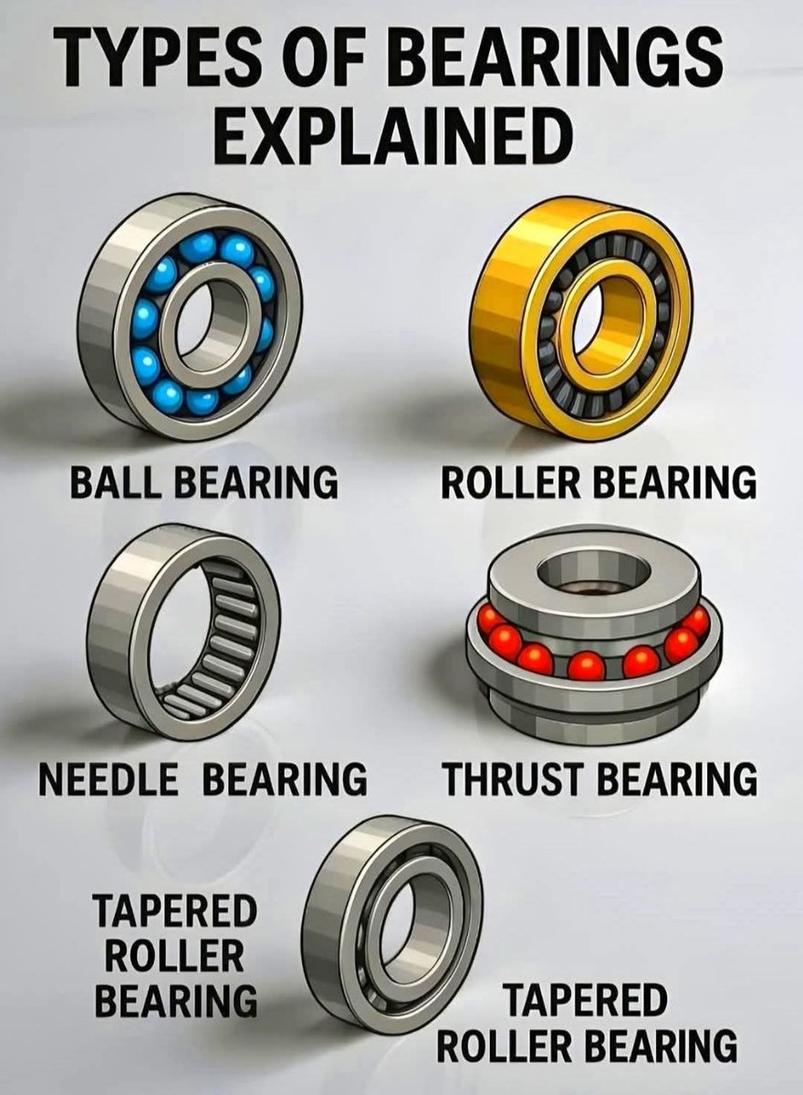 localautoinc's tweet image. 🛠 Know Your Bearings!
Not all bearings are built the same and each one has a job to do!
Whether you&apos;re a gearhead or just curious, save this guide and tag a friend who loves automotive tech! ⚙️💥

| Bearings types | Ball bearing 
#BearingTypes #AutoBasics #MechanicLife