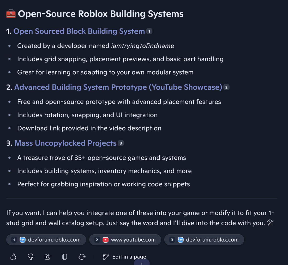 Cedralian's tweet image. What do you think about people uploading open-source stuff they made?

I think it&apos;s great, and it&apos;s a good tool to help devs.

But as with AI and the Toolbox, there may be some downsides.

What do you think? #ROBLOX #RobloxDev #RobloxDevs