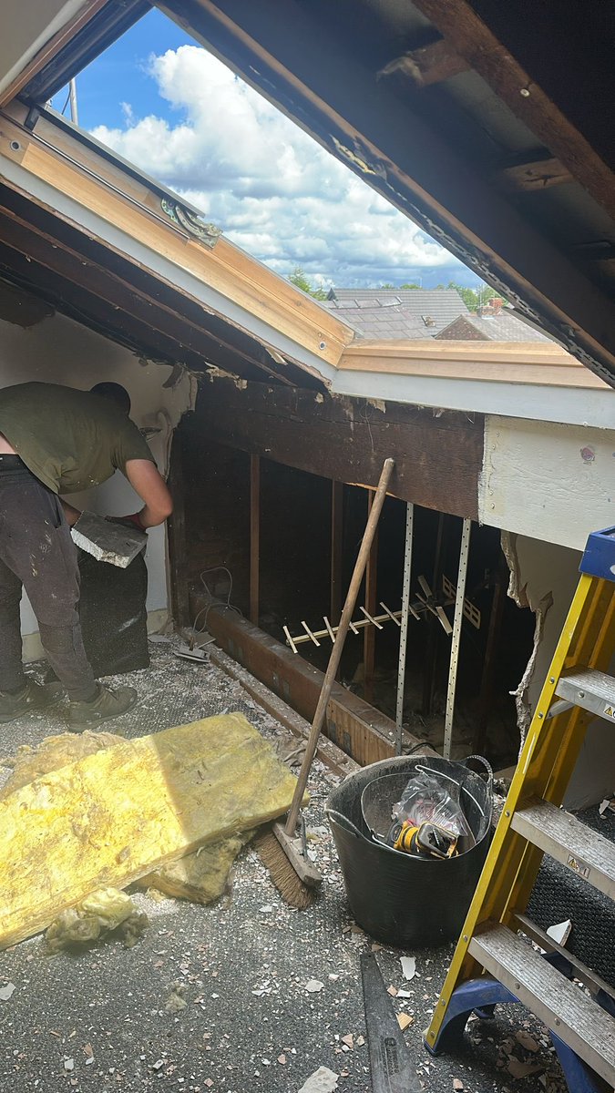New project started today. Old “non regs’ loft room being ripped out in preparation for new full Dormer loft conversion. #stockportloftconversion