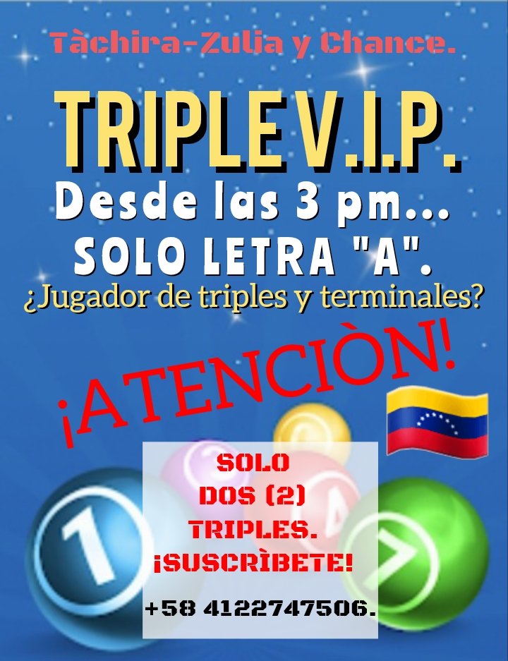 #ACTIVADOS.
Entrega antes de las 3 pm.
Jugamos 1 sola letra...."A".
3.15$ al BCV 

#ANIMALITOS #TRIPLES #LOTERIA #Venezuela #LOTTOACTIVO #lagranjita
#Zulia #Chance #azar #suerte #Hipismo.