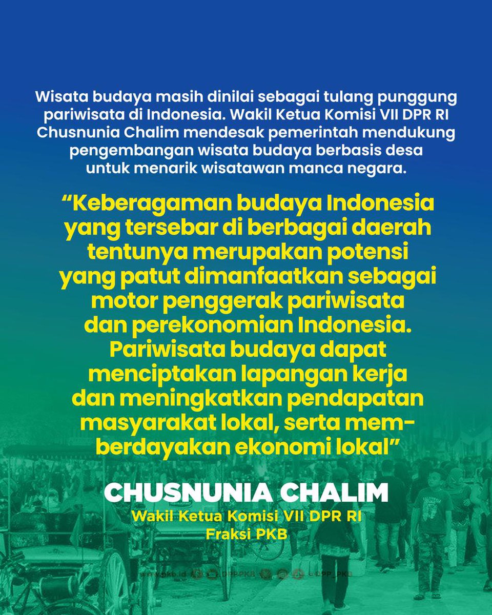 DPP_PKB's tweet image. Legislator PKB @mbaknunik dorong pengembangan wisata budaya berbasis desa. Budaya jadi kunci perkuat ekonomi lokal dan buka lapangan kerja.
#PKBSolusiBangsa
