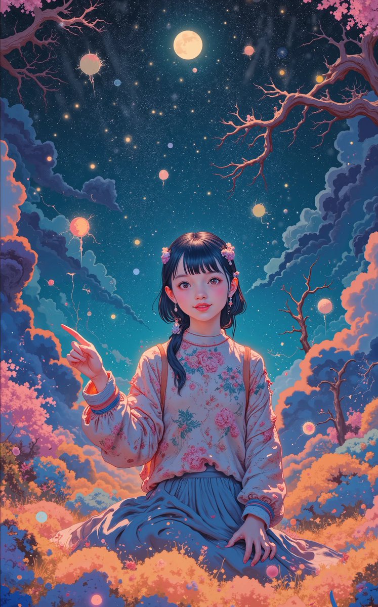 merumotime's tweet image. 夜はあっち👉
If you wander lost in the night's soft grace, 🚸
Ask her, and she'll lead you to that 🔮hidden place. #ART #AIイラスト #AIフォト