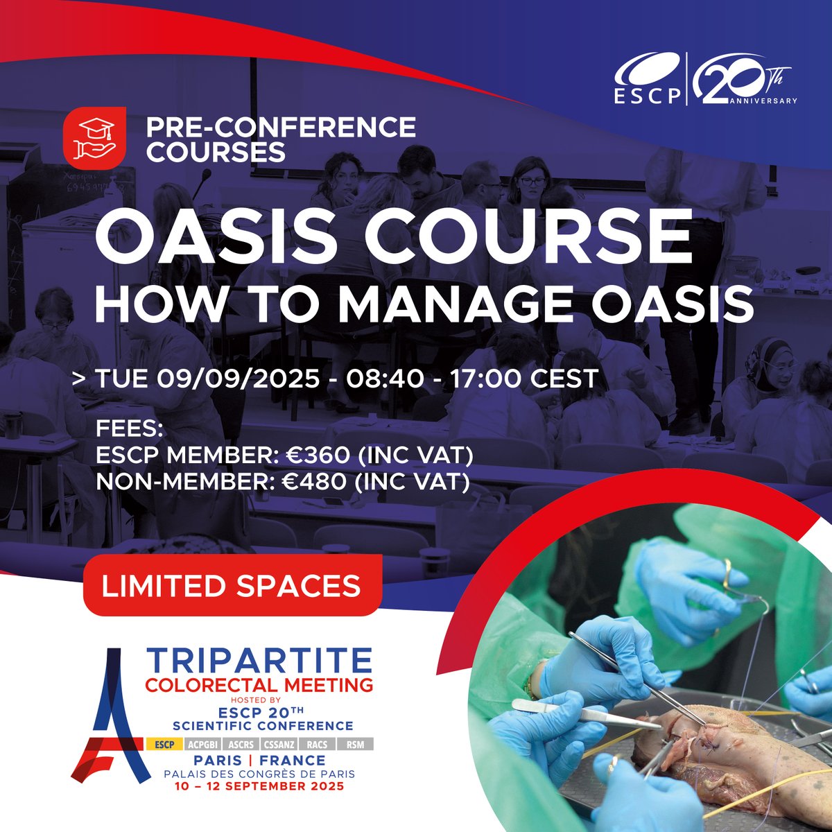 🗓️ Join us on Tuesday, 9 September 2025 in Paris at the Palais des Congrès for the OASIS Course!

🔍 Deep dive into OASIS diagnosis, repair &amp; post-op care

💡 Hands-on training with expert faculty

🎟️ Register Here: tinyurl.com/337wd3r3

#OASISCourse #ObGyn #MedEd #ESCP25