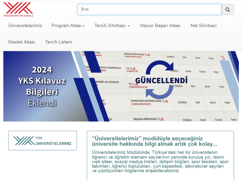 Buradaki "Güncellendi" bilgisi 2025 için değil, 2024 için gençler. Bir yanlış olmasın. Henüz hazır değil YÖK Atlas