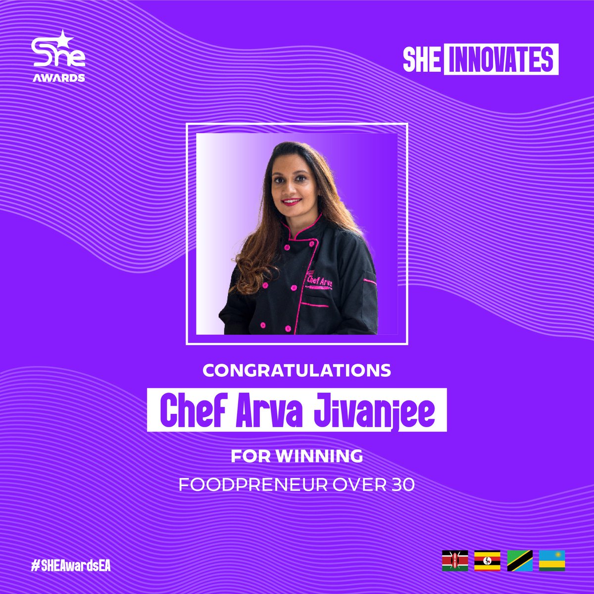 🏆 Foodpreneur of the Year – Over 30
 Chef Arva Jivanjee – Kenya [@Bakemesombuns]
 A culinary visionary! Chef Arva Jivanjee is serving innovation, excellence, and flavor in every venture.
 #SHEAwards2025 #SheInnovates #Foodpreneur #Kenya 🇰🇪 #CulinaryExcellence