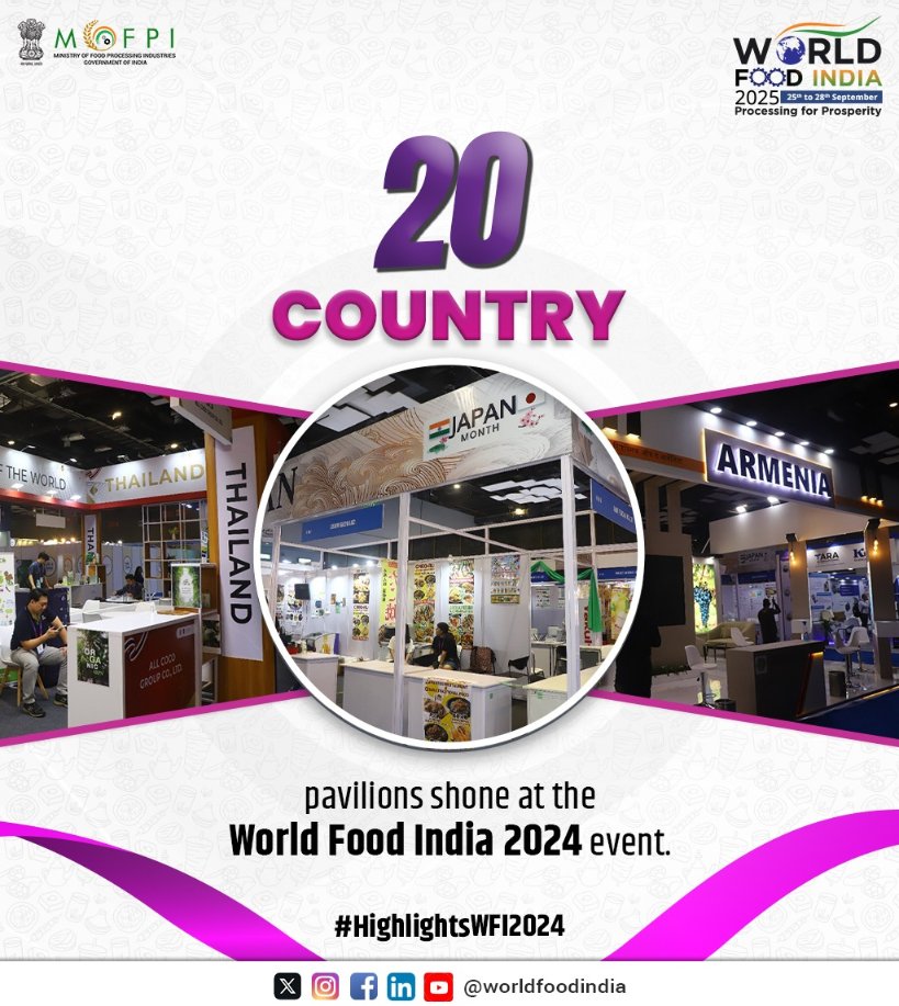 A celebration of global flavours and partnerships, WFI 2024 stood out on the world stage.

It featured 20 vibrant country pavilions, uniting global cuisines and celebrating food culture.

#WorldFoodIndia2025 #HighlightsWFI2024  

<a href="/MOFPI_GOI/">Ministry of Food Processing Industries</a> <a href="/ficci_india/">FICCI</a> <a href="/ITPODesk/">ITPO</a> <a href="/fssaiindia/">FSSAI</a>