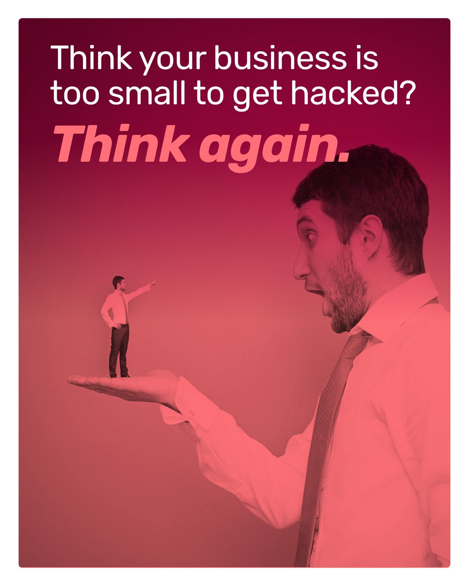 neatoware's tweet photo. Reckon your business is too small to get hacked?

Cybercriminals would LOVE you to think that.

The truth is small businesses are prime targets. And it only takes one weak spot to let them in.

This is why basic cybersecurity is no longer optional…

#CyberSecurity #BigTarget #Da https://t.co/uUFndECTy4