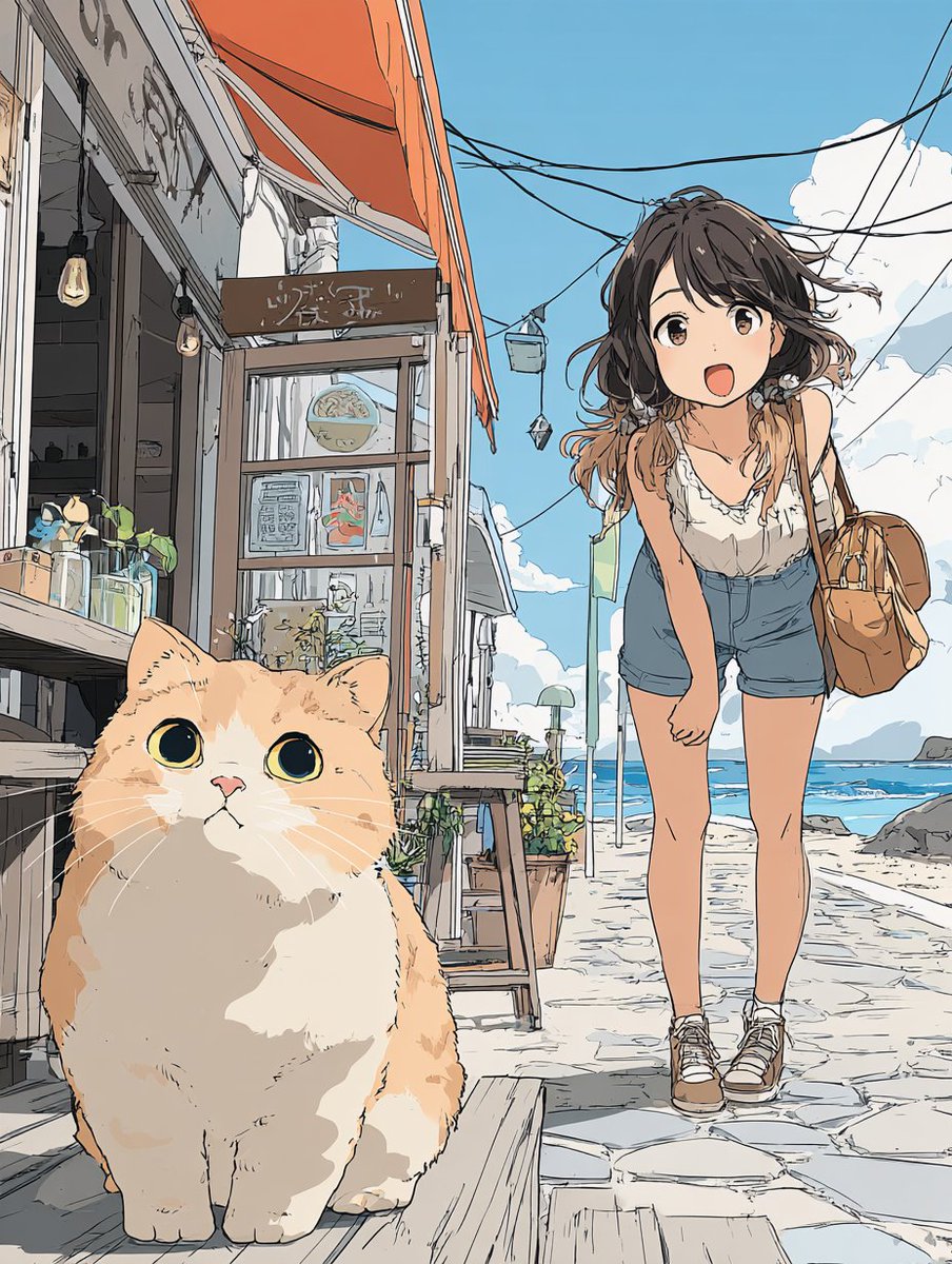 chocola_palette's tweet image. 『潮風カフェと猫の午後』
～お散歩～

本日も、マイペースでいきましょー☆