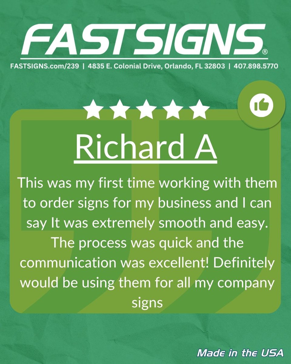 FastsignsOrland's tweet image. Looks like our signs aren&apos;t the only ones making a statement! Your 5-star review speaks volumes. Thank you! 🤩🎯

#FastSignsOrlandoCentral
#SignageStars
#CustomerReviewSpotlight
#SignageSuccessStory