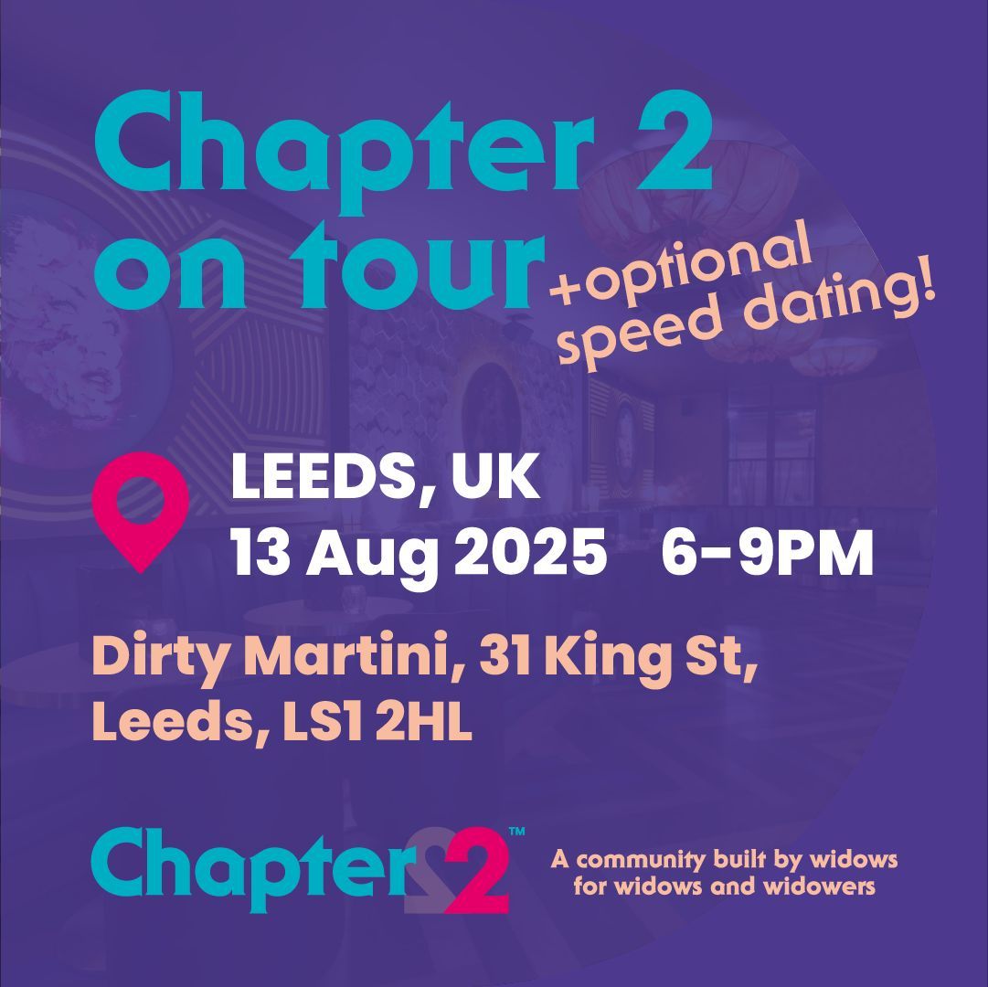 chapter2dating's tweet image. Widowed &amp;amp; ready for your next chapter? 💫

Join us in Leeds for a relaxed social + optional speed dating, made just for the widowed community 💖

📅 August 13th, 6-9pm
🔗 Sign up: chapter2dating.app/event/leeds-uk…

#Chapter2Dating #LeedsDating #WidowedNotAlone