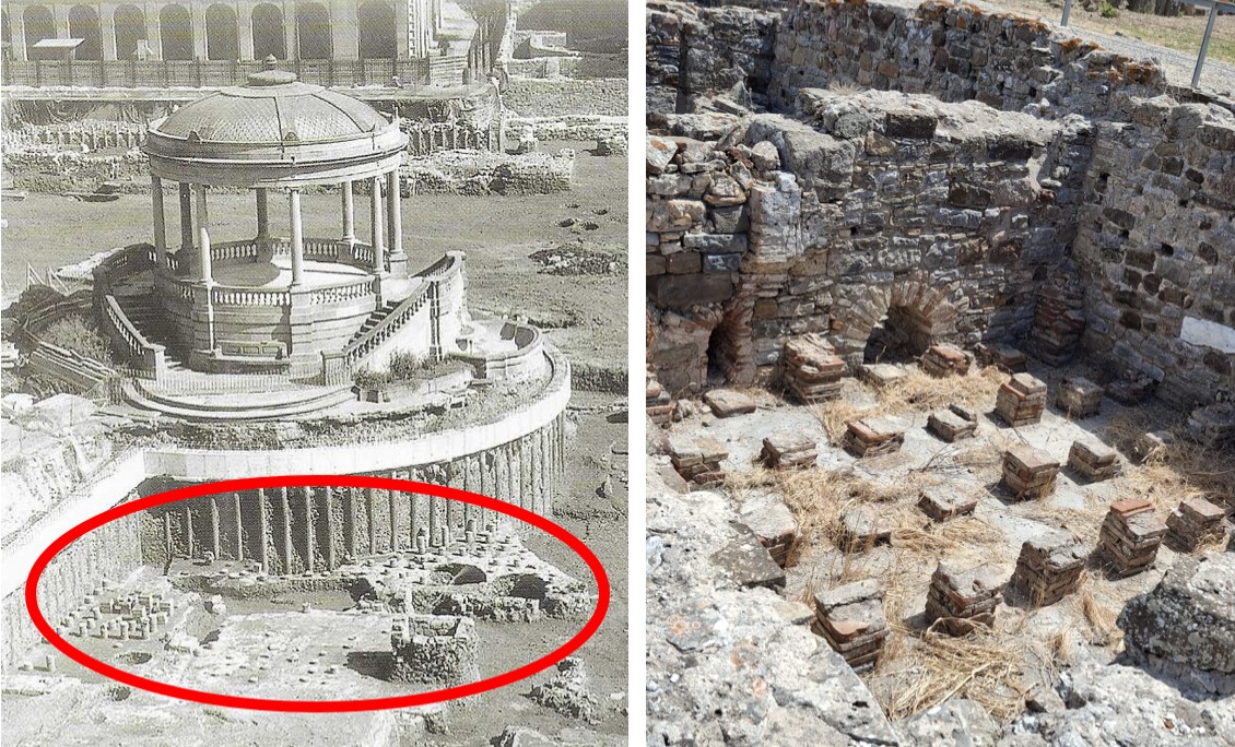 En la romana Baelo Claudia (Cádiz), viendo los pilares del sistema de calefacción de sus termas, es imposible no recordar los que aparecieron en las termas romanas de la plaza del Castillo de Pamplona. Destruidas por UPN y su alcaldesa Yolanda Barcina para construir un parking.