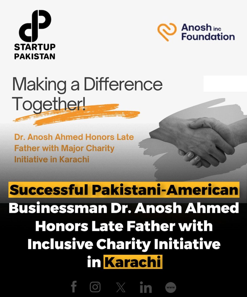 PakStartup's tweet image. Successful Pakistani-American Businessman Dr. Anosh Ahmed Honors Late Father with Inclusive Charity Initiative in Karachi

Read More: startuppakistan.com.pk/successful-pak…

Startup Pakistan is not responsible for third-party claim accuracy or outcomes related to charitable participation.