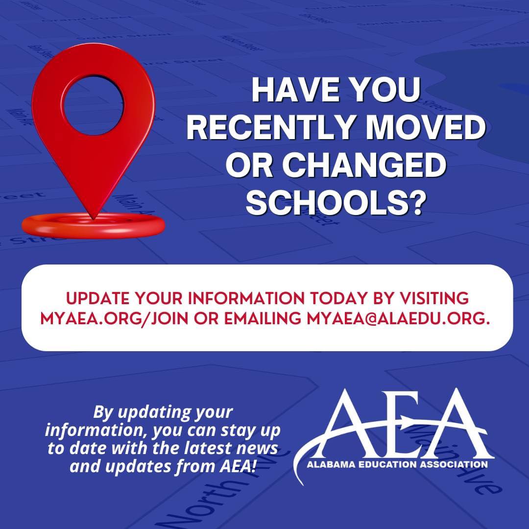 myAEA's tweet image. Have you recently moved or transitioned to a new school system? Make sure your information is up to date so you never miss important AEA updates and resources. Update your details today at myAEA.org/join or email myaea@alaedu.org. #myAEA