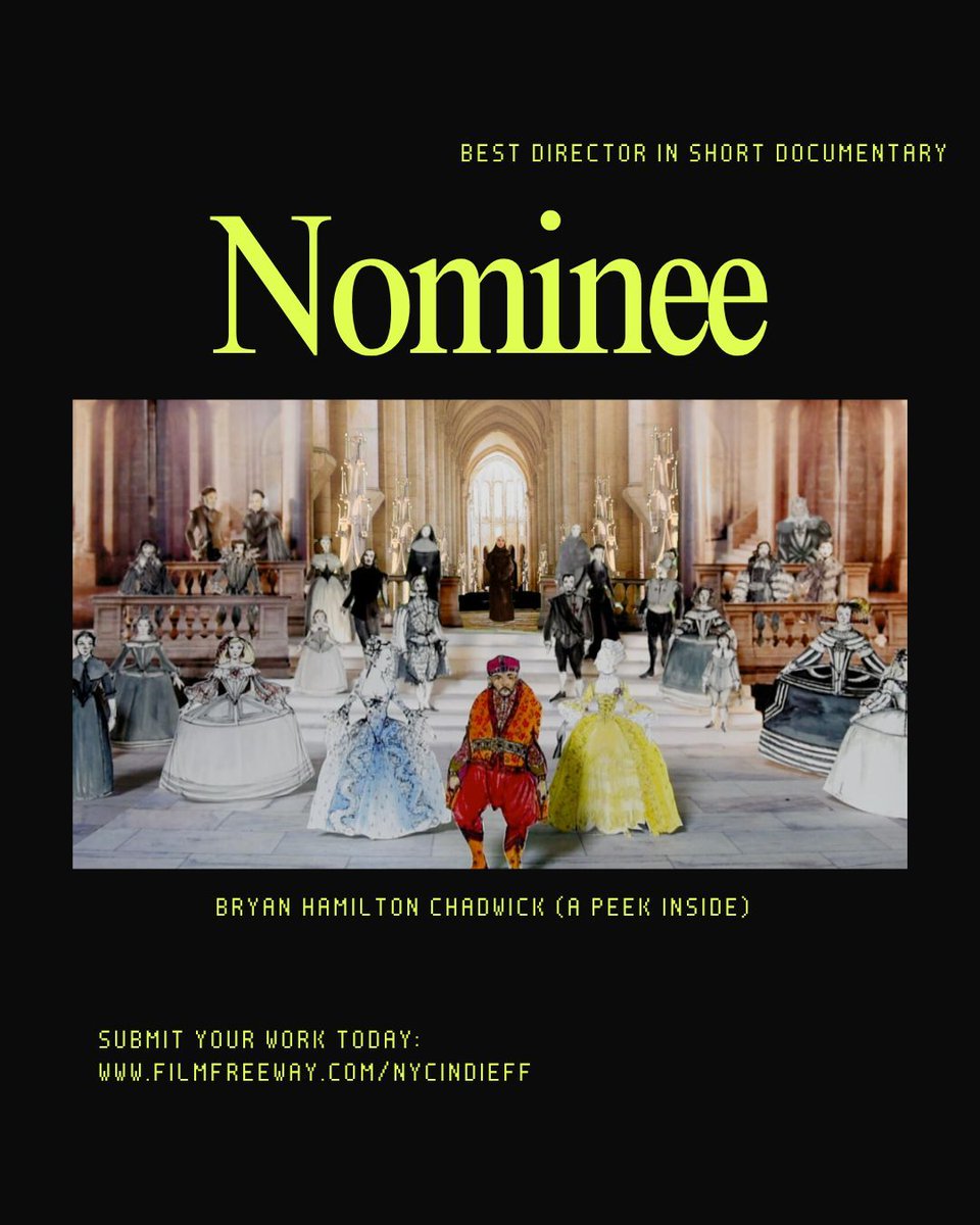Nominated for Best Director in Short Documentary for A Peek Inside at the NYC Indie Film Festival!

Your visionary storytelling and creativity have captured the jury’s eye. Well-deserved! 🌟 

🎬 Submit your film today: nycindieff.com/submit/