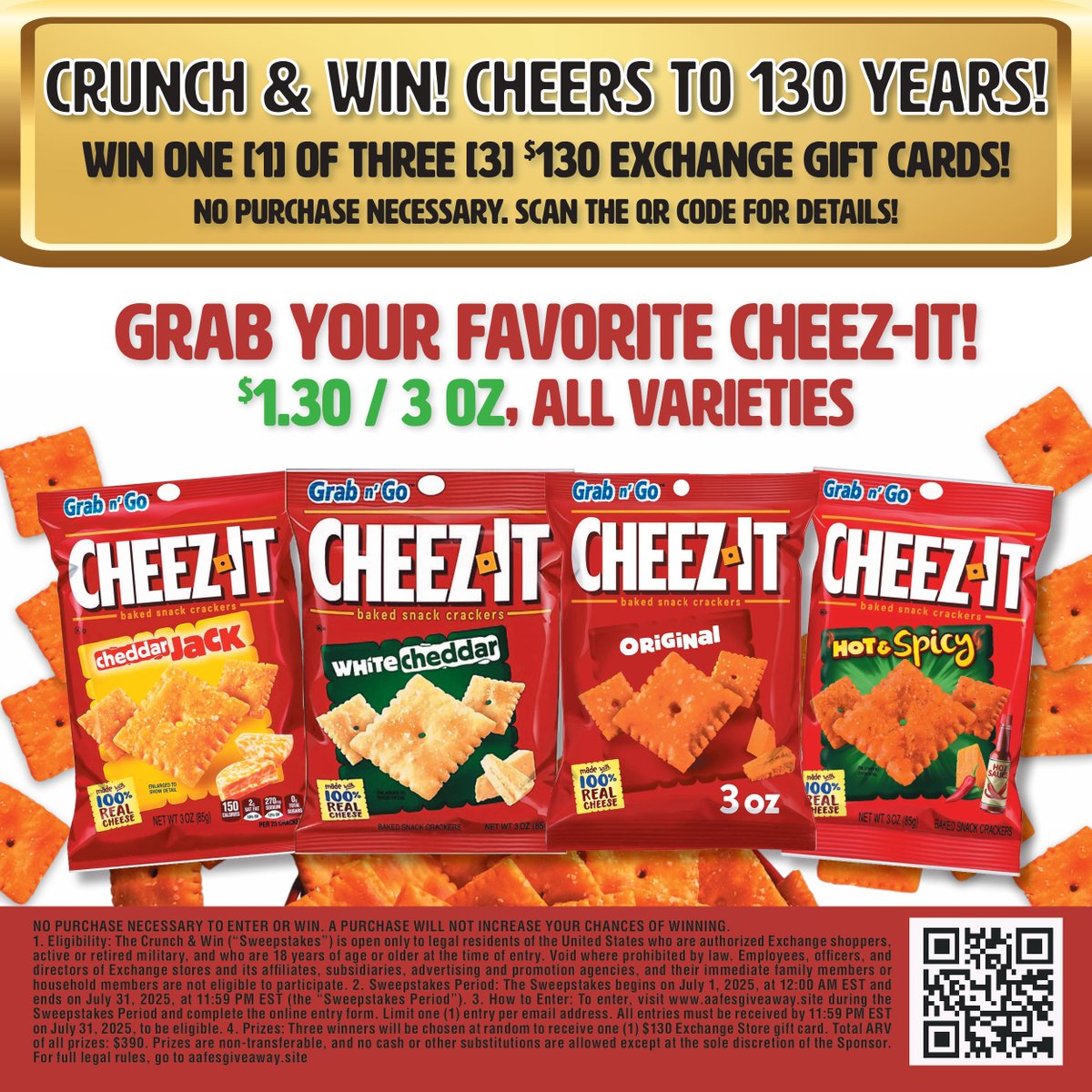 Last week to enter!

In honor of the Exchange's 130th Anniversary you could win 1 of 3 Exchange gift cards worth $130! 🥳

Sweepstakes valid through July 31. Conus only.