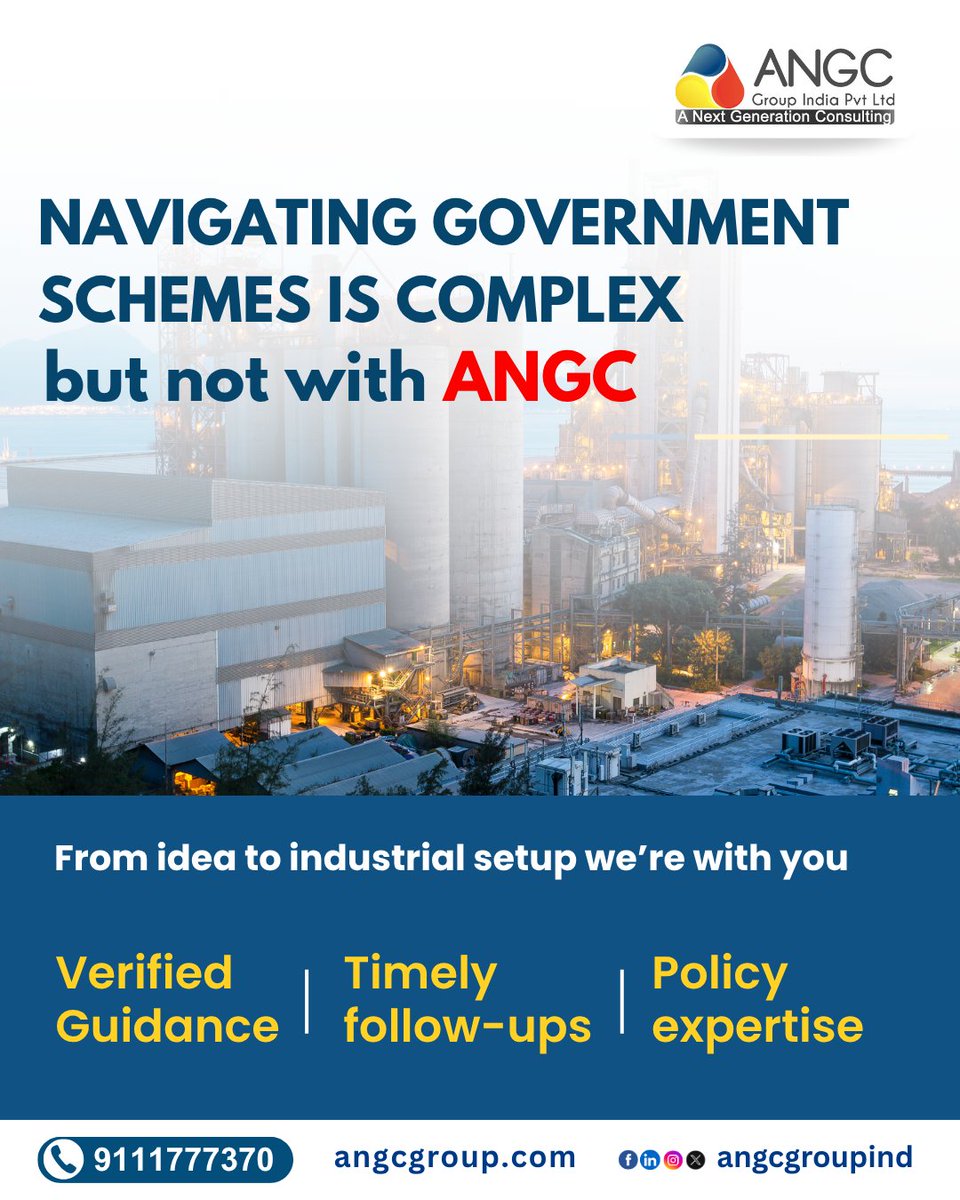 angcgroupind's tweet image. 🚀 Government Schemes Made Simple — With ANGC by Your Side!
📈 Turn your vision into reality — with ANGC.
📞 Contect Now:- +91 9111777370
.
.
.
#ANGC #MSMESubsidy #PMEGPLoan #IndustrialGrowth #BusinessWithBenefits #SubsidyExperts #GovernmentSchemesSimplified #StartupIndia