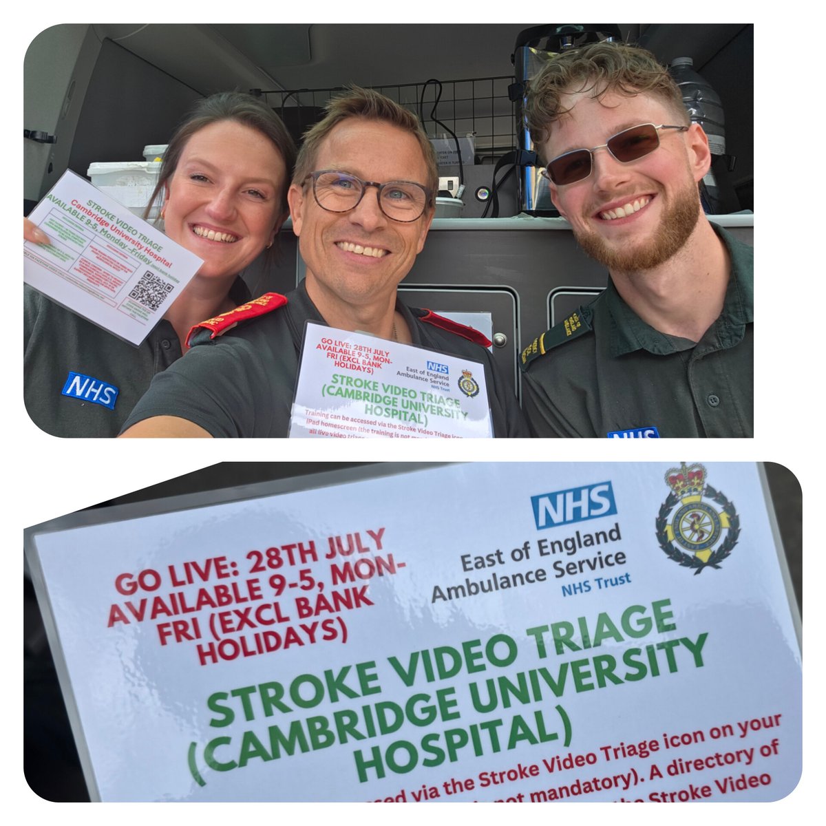 Out with Ben and Brit promoting the latest hospital in the region <a href="/CUH_NHS/">Cambridge University Hospitals NHS</a> to come online with Stroke Video triage. Crews from <a href="/EastEnglandAmb/">EEAST Ambulance Service</a> using video links to discuss cases live time in the community with stroke specialists, dramatically speeding up time to definitve care.