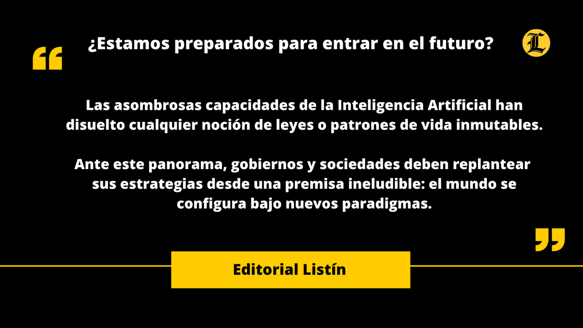 ListinDiario's tweet image. #EditorialListín | Fragmentos del editorial: ¿Estamos preparados para entrar en el futuro?
🔗Lea: listindiario.com/puntos-de-vist…
#EditorialEnVoz #LoVivimosConElListín #ListínDiario